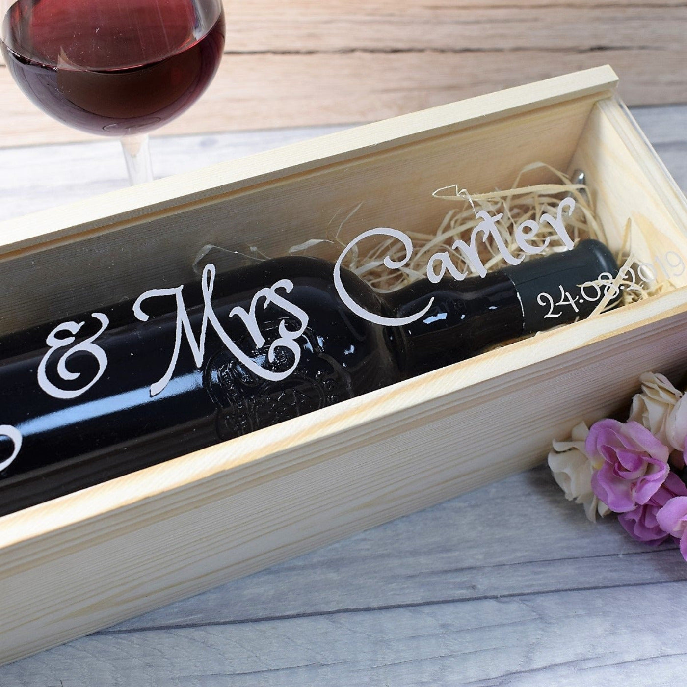 Personalised Wine Box With Clear Lid - Mr & Mrs with Heart