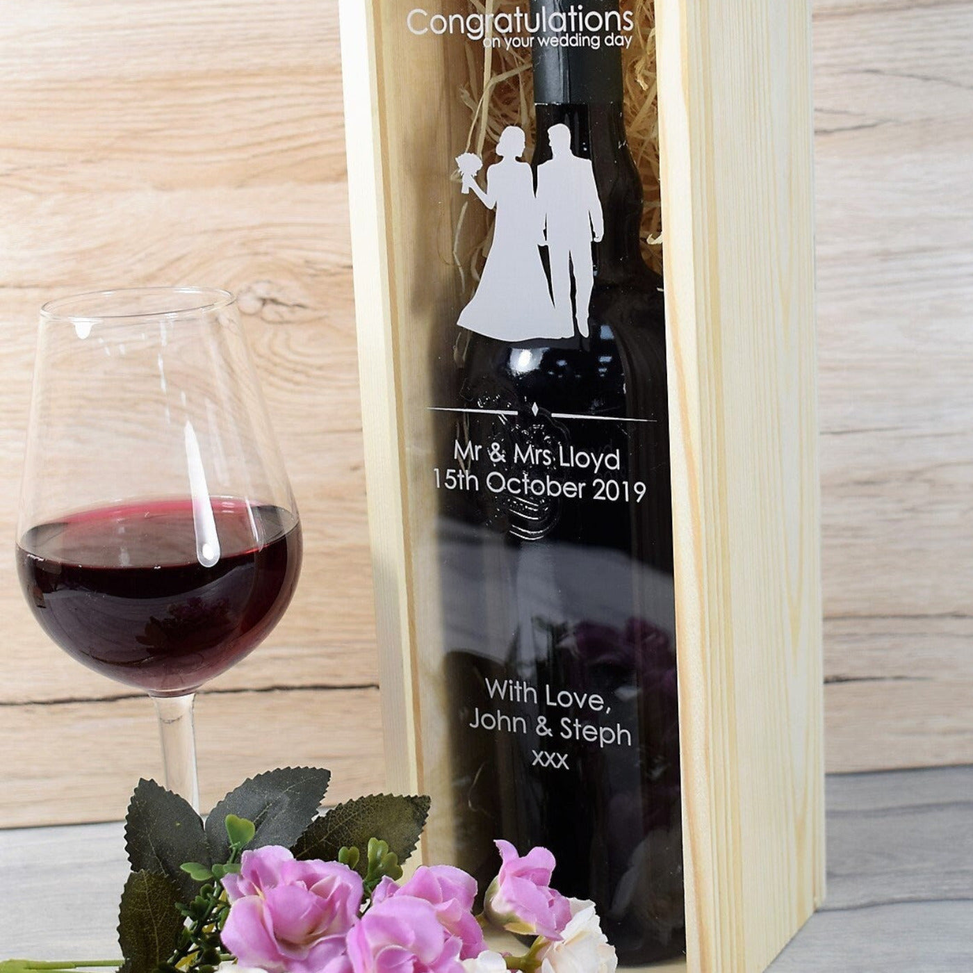 Personalised Wine Box With Clear Lid - Bride & Groom