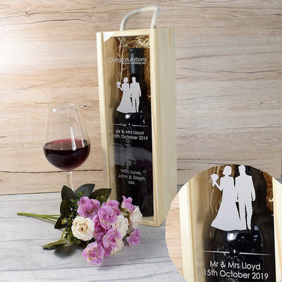 Personalised Wine Box With Clear Lid - Bride & Groom