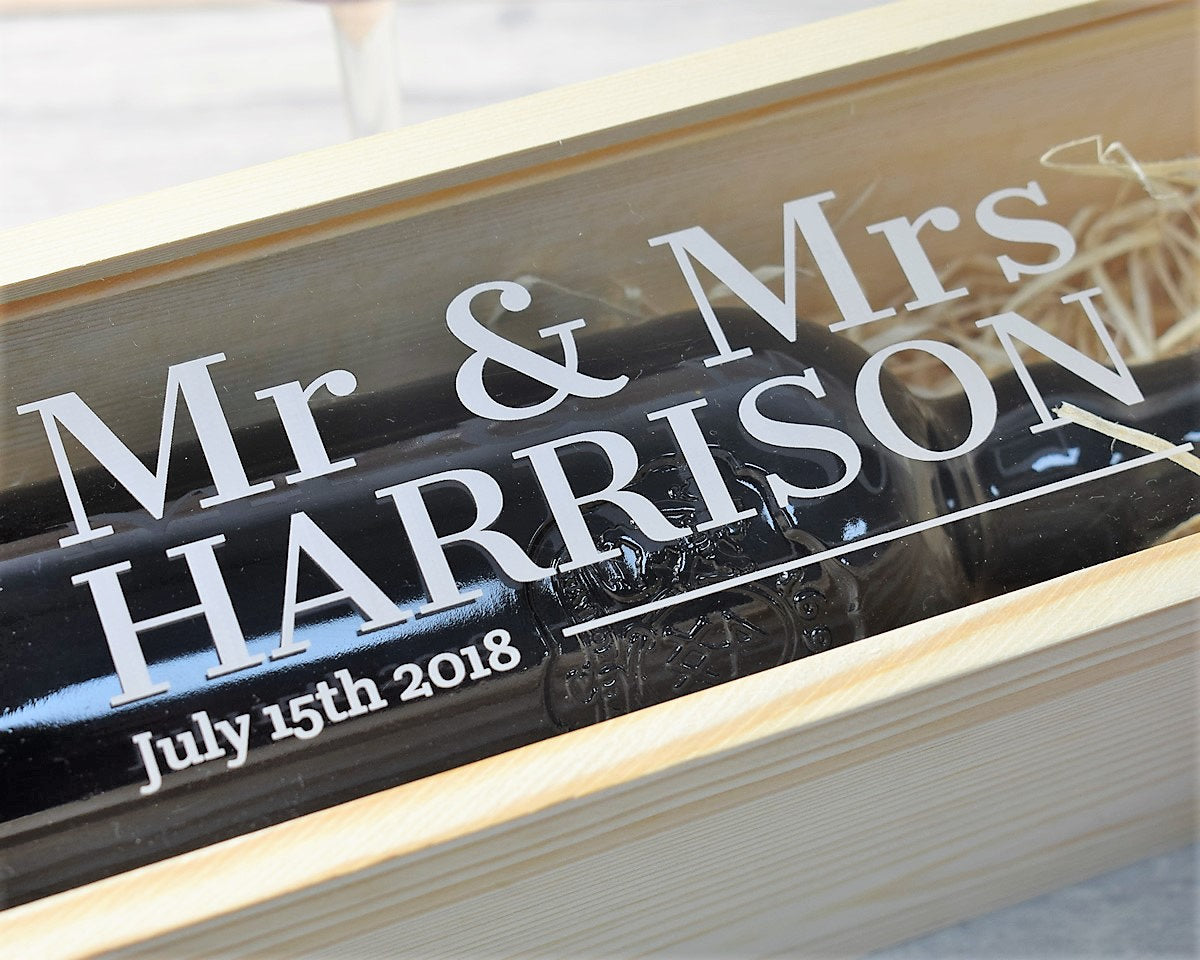 Personalised Wine Box With Clear Lid - Mr & Mrs