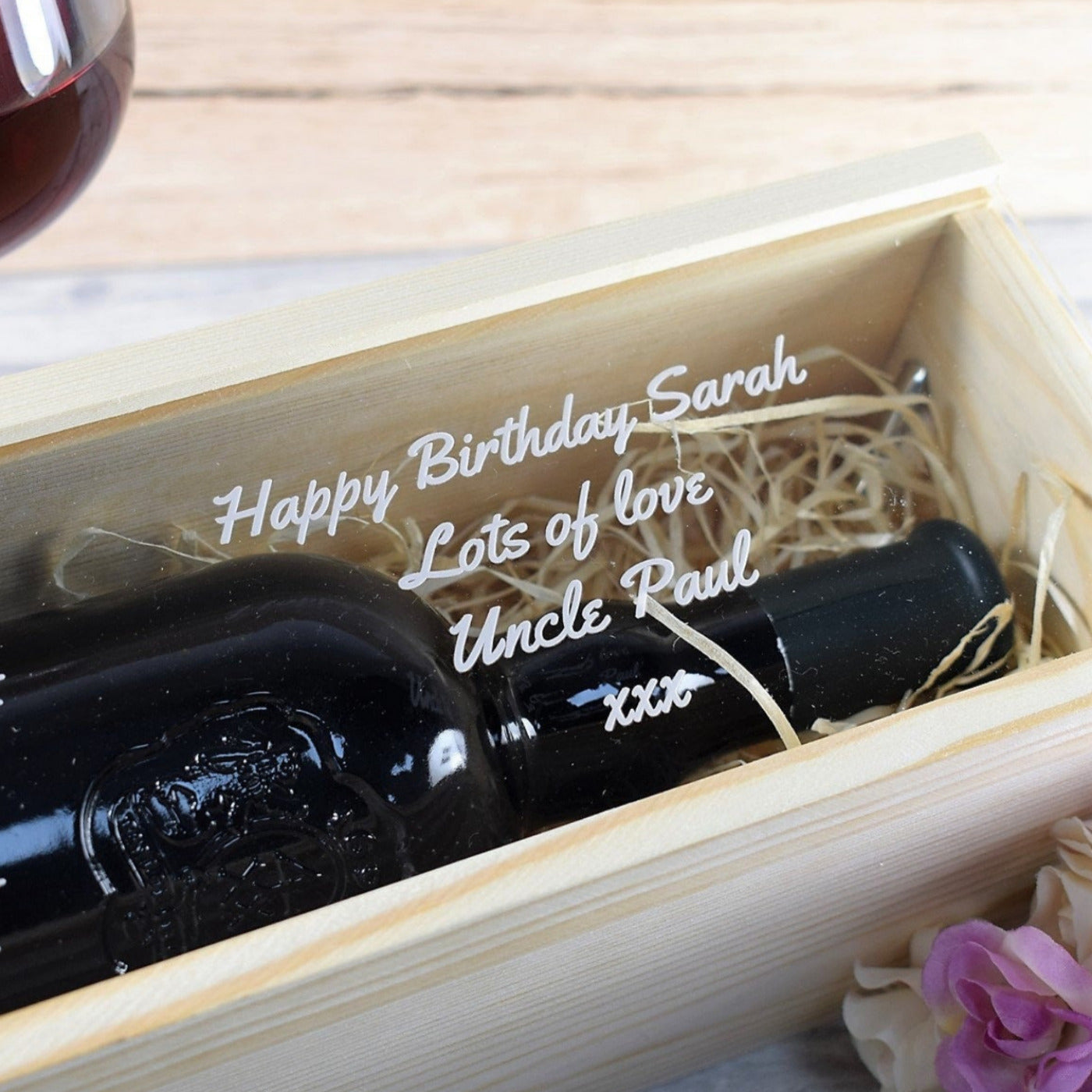 Personalised Wine Box With Clear Lid - Birthday With Fireworks