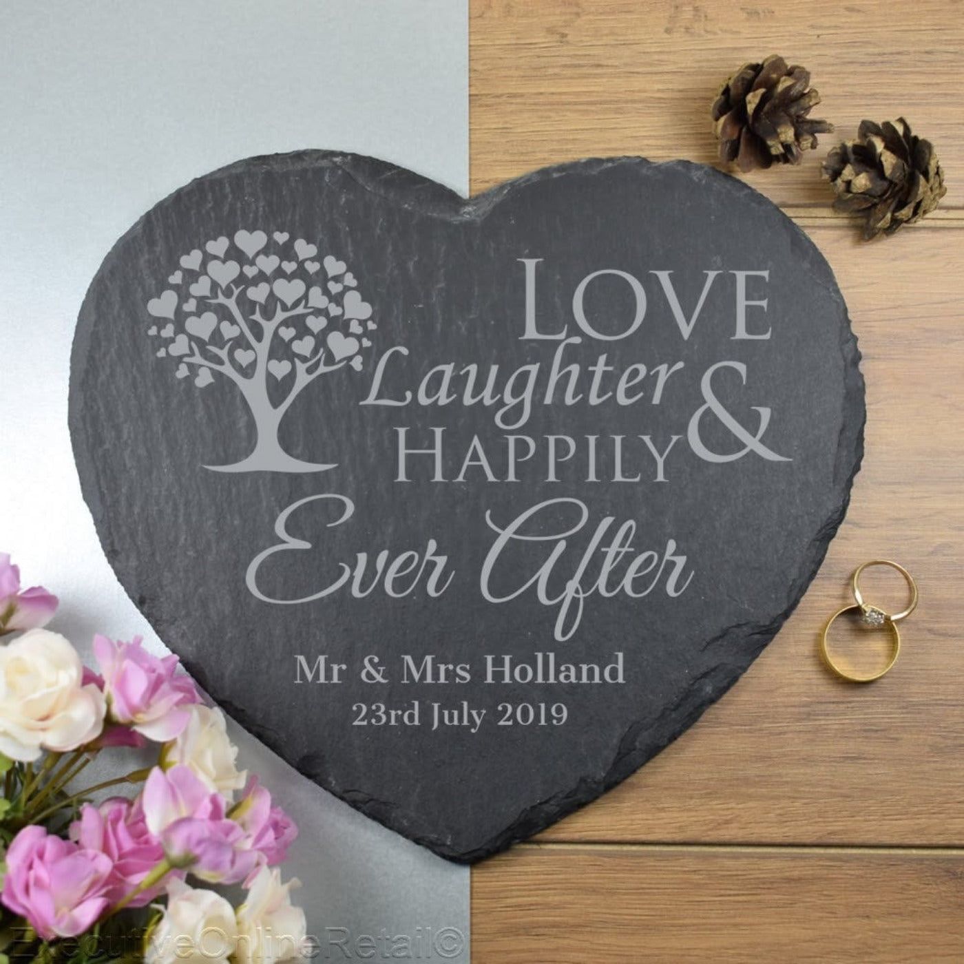 Heart Placemat Personalised Engraved Slate, Happily Ever After, Platter, Cheeseboard, Valentines, Wedding Gift, Mothers Day, Fathers Day