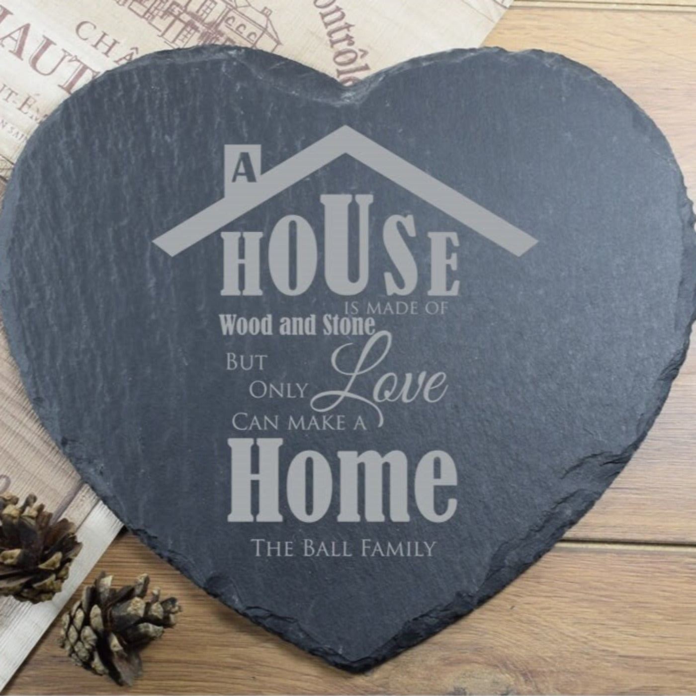 Heart Slate Placemat, Housewarming Gift, A House Is Not a Home, Platter, Cheeseboard, Valentines Gift, Wedding Gift, Personalised Engraving