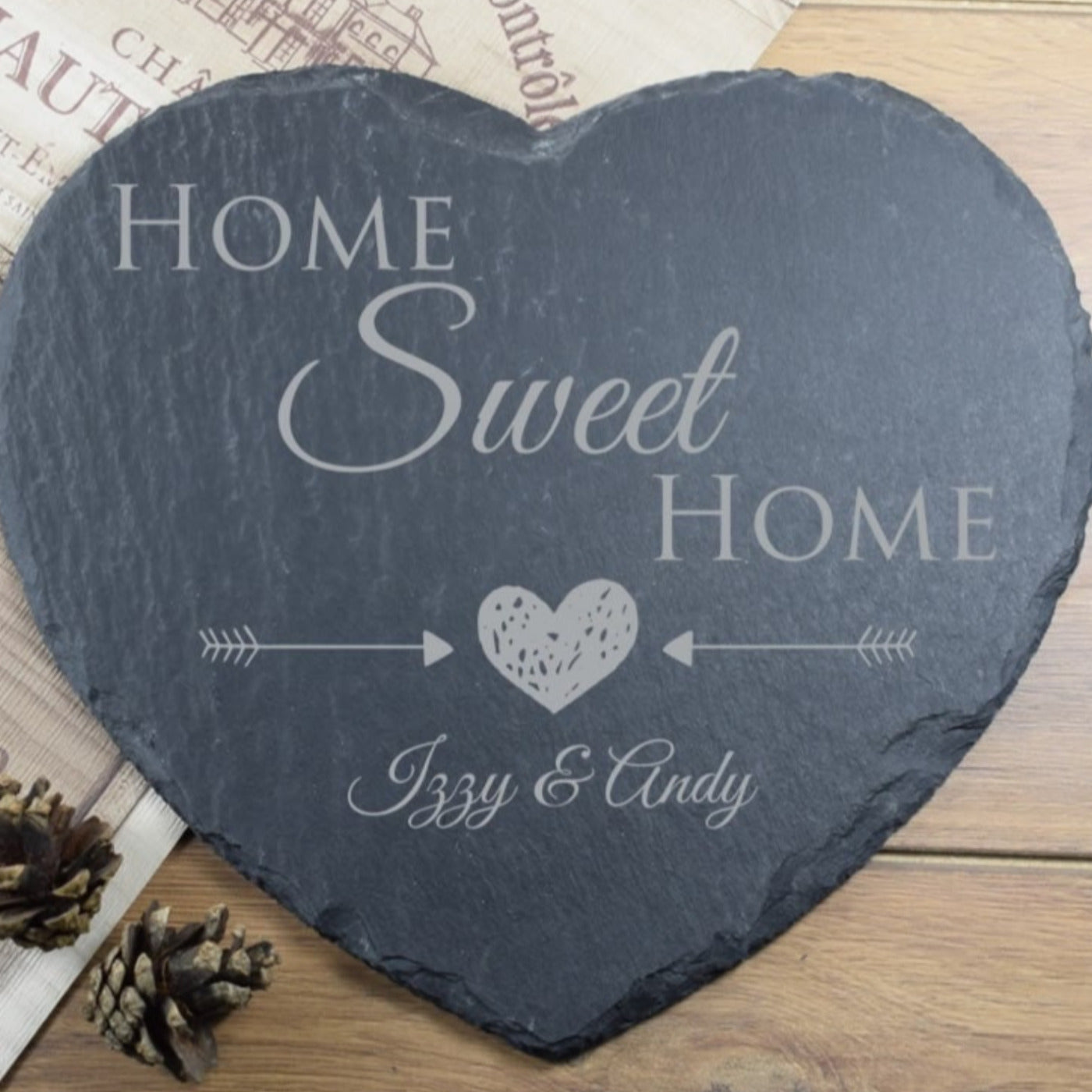 Personalised Engraved Heart Slate Placemat, Home Sweet Home, Platter, Cheeseboard, Valentines, Wedding Gift, Housewarming Gift