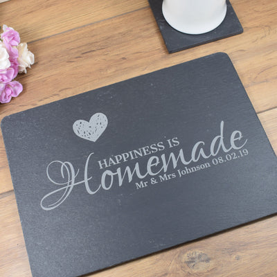 Slate Placemat Personalised Housewarming Gift, Happiness is Homemade, Platter, Cheeseboard, Valentines, Wedding Gift, Family