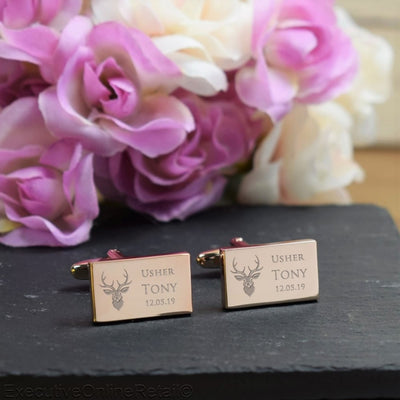 Personalised Rose Gold Rectangle Cufflinks - Wedding, Stag Do, Usher