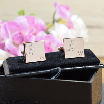 Personalised Rose Gold Square Cufflinks - Wedding, Co-Ordinates, Special Place
