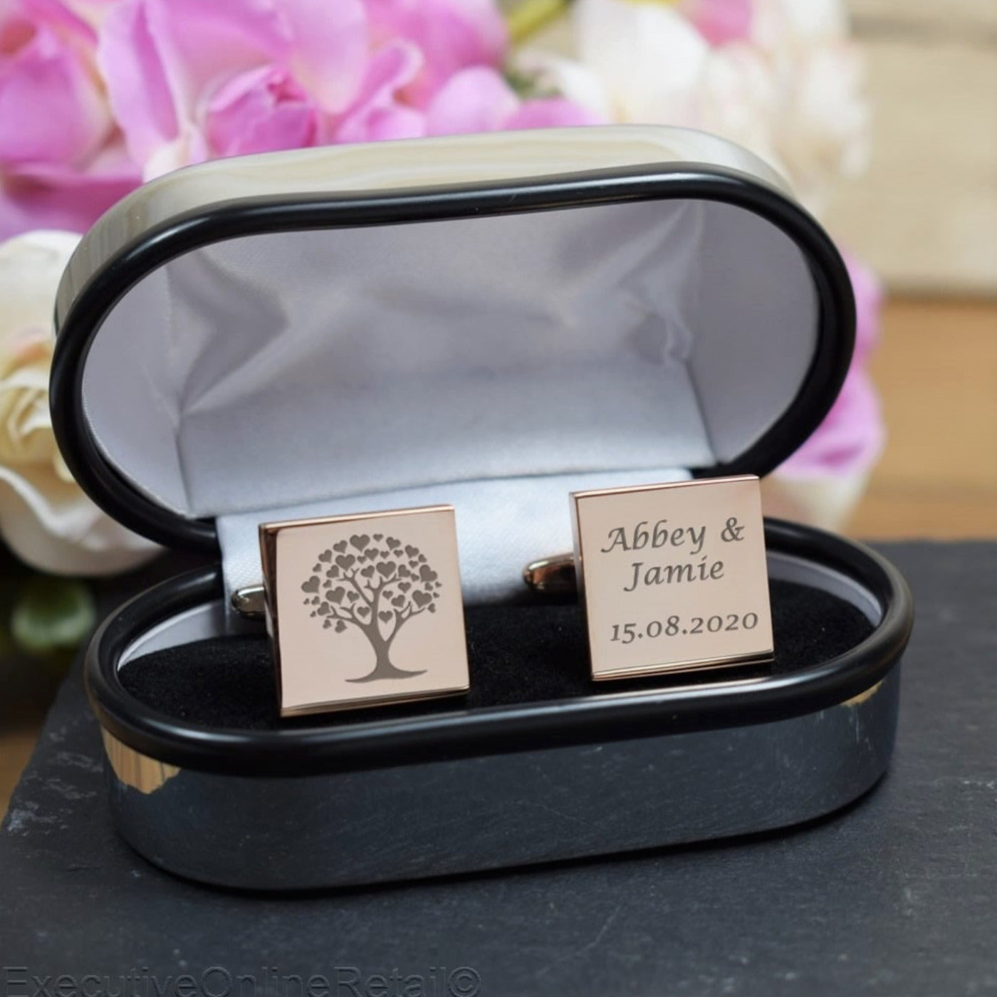 Personalised Rose Gold Square Cufflinks - Wedding Gift
