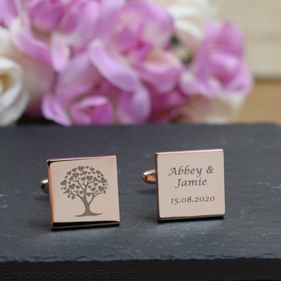 ROSE GOLD Personalised Engraved Wedding SQUARE Cufflinks - Wedding Gift - Personalised Engraved Gift Box Available