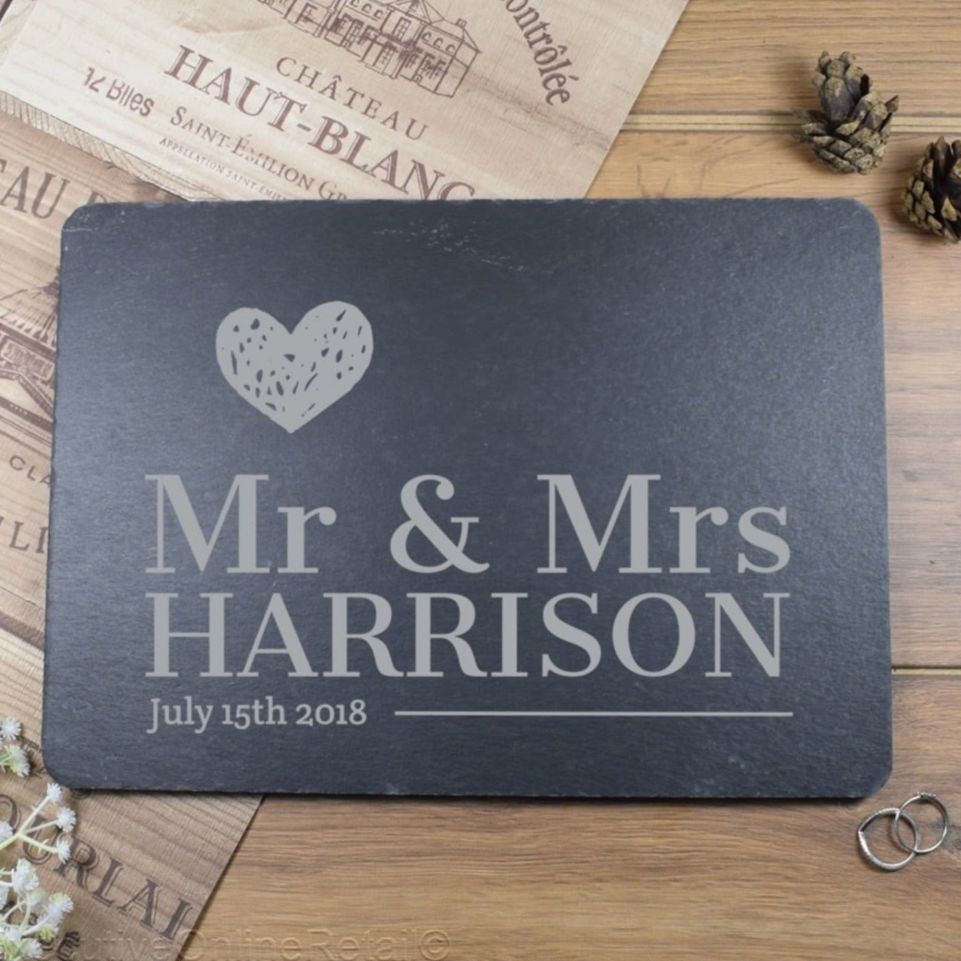 Personalised Engraved Slate Placemat, Mr and Mrs, Cheeseboard, Valentines Gift, Wedding Gift, Mothers Day, Fathers Day