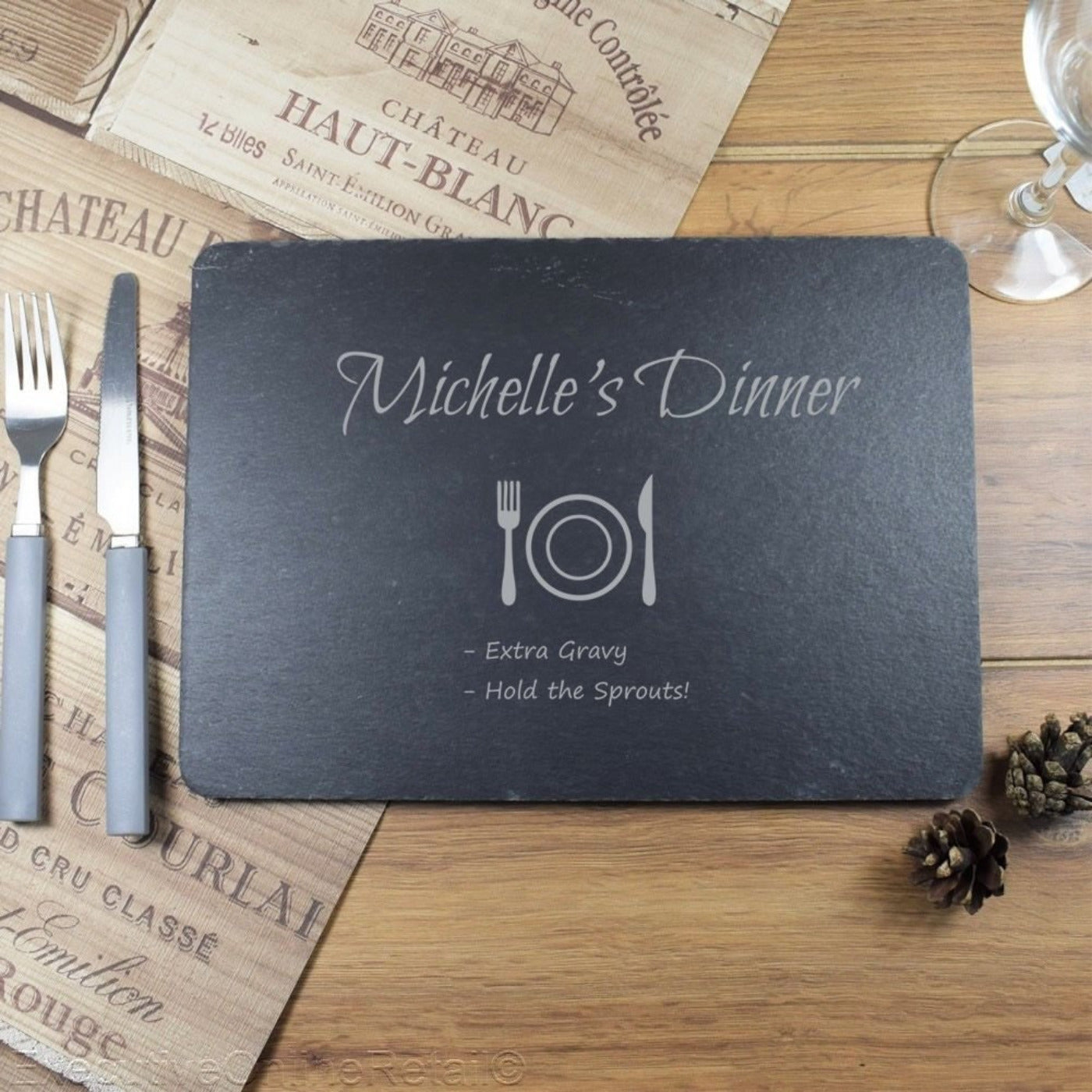 Personalised Engraved Slate Placemat, My Dinner, Custom Name, Platter, Cheeseboard, Valentines Gift, Mothers Day, Fathers Day, Housewarming