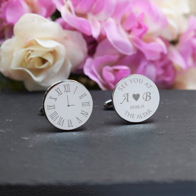 Personalised Silver Round Cufflinks -Wedding, See You At The Altar