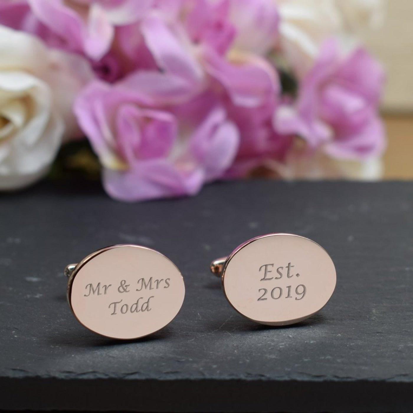 Personalised Rose Gold Oval Cufflinks - Wedding, Mr & Mrs