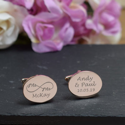 Personalised Rose Gold Oval Cufflinks - Wedding Gift, Mr & Mr