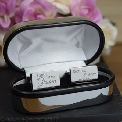 Engraved Wedding Day Rectangular Cufflinks - Father of the Groom 