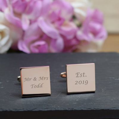 Personalised Rose Gold Square Cufflinks - Wedding, Mr & Mrs