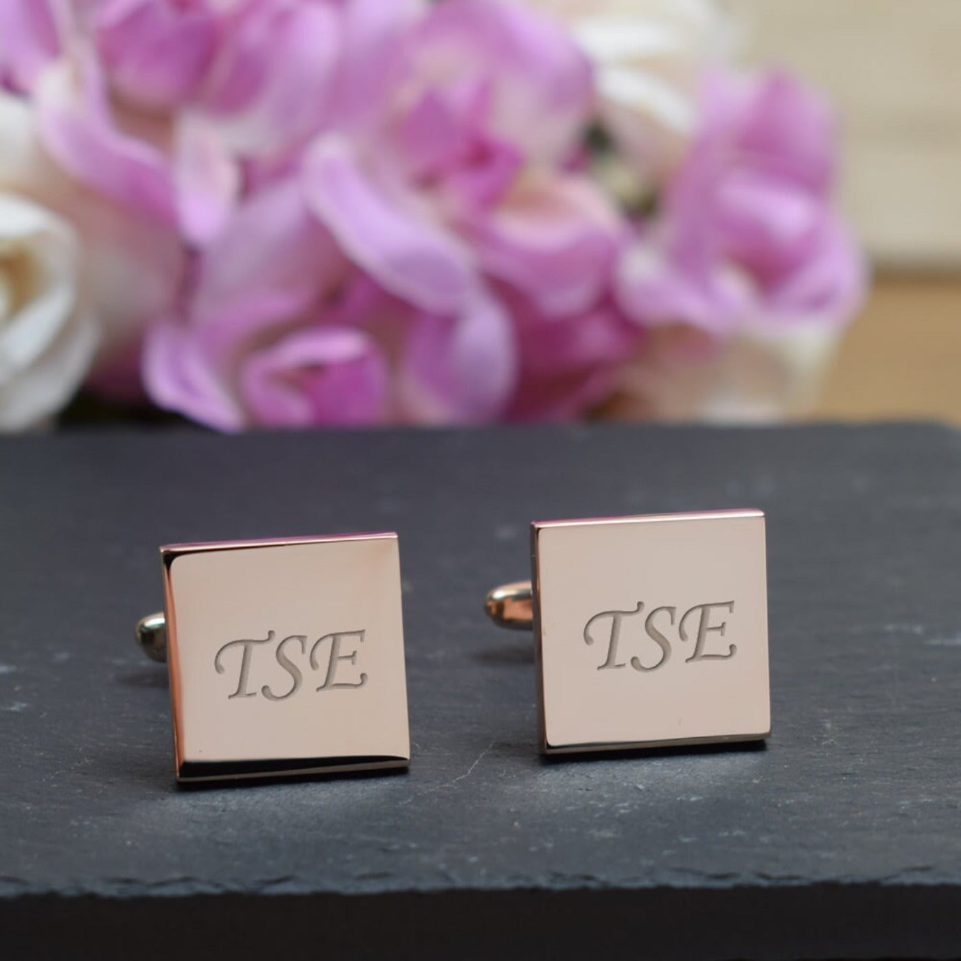 Personalised Rose Gold Square Cufflinks - Wedding, Monogram