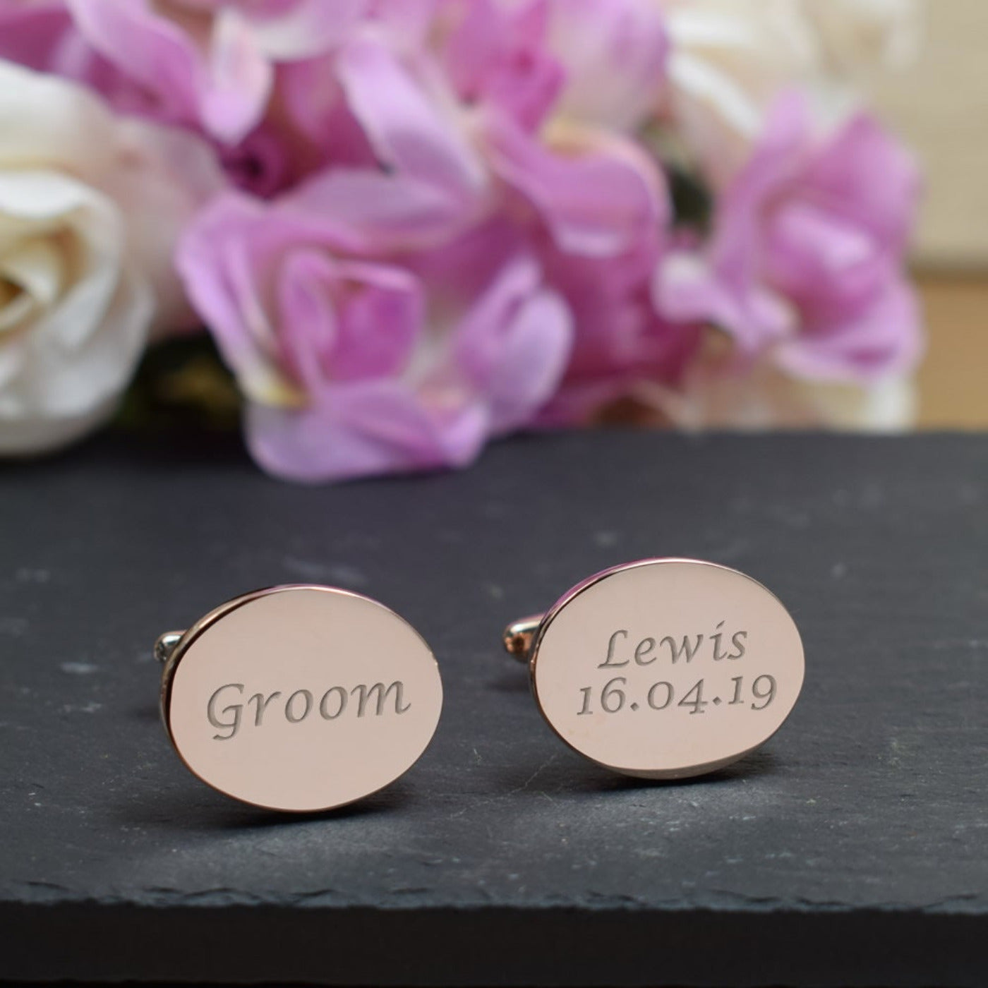Personalised Rose Gold Oval Cufflinks - Wedding, Groom