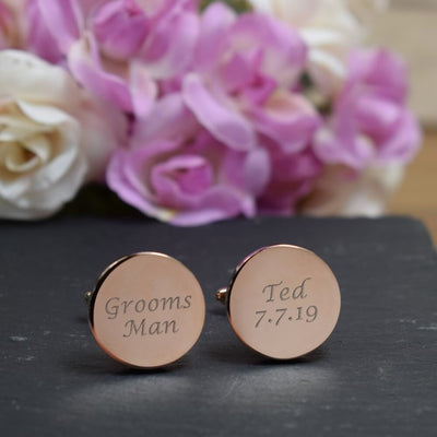 Personalised Rose Gold Round Cufflinks - Wedding, Groomsman