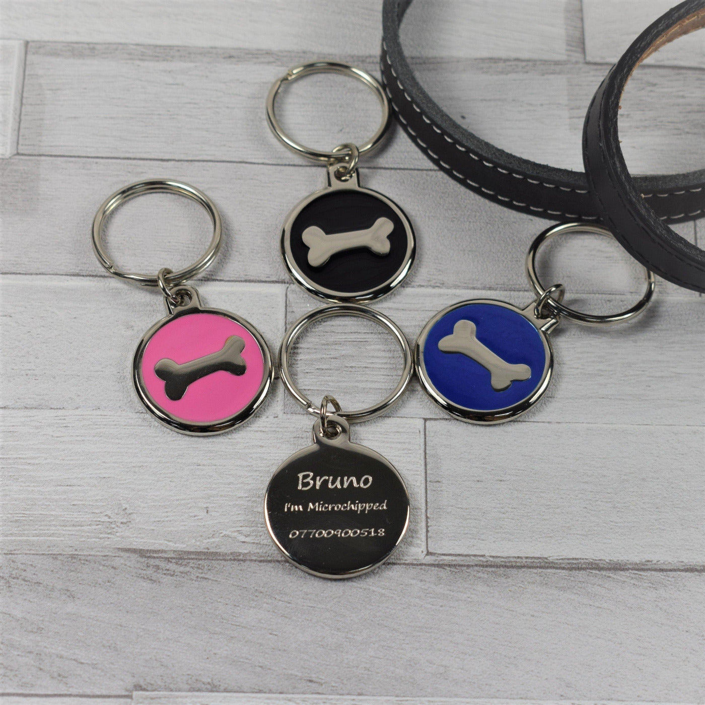 Personalised Round Pet ID Tag With Bone - Collar Tag For Dogs & Cats