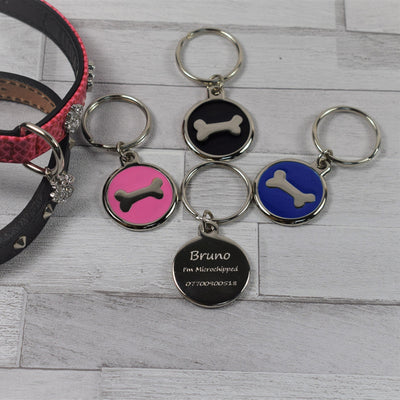 Personalised Round Pet ID Tag With Bone - Collar Tag For Dogs & Cats