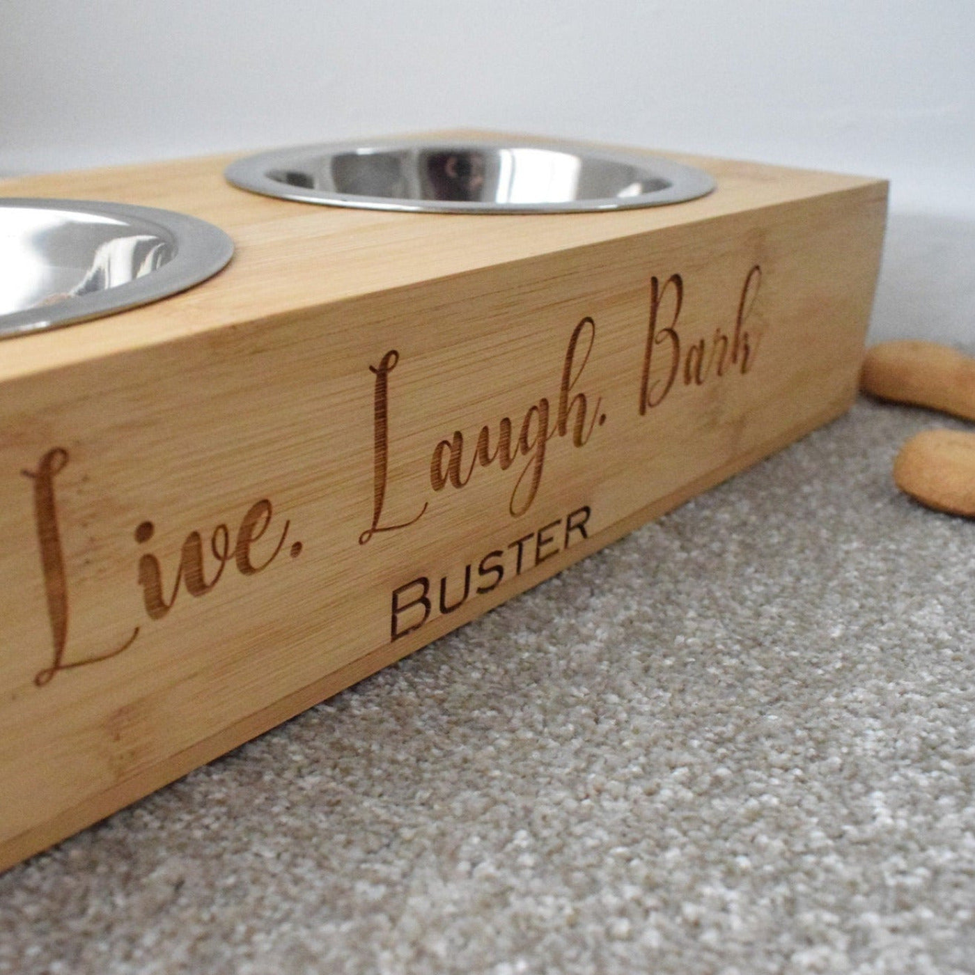 Personalised Bamboo Pet Bowl - Live Laugh Bark