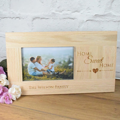 Personalised Photo Frames, Personalised Picture Frames, Solid Oak 6 x 4 Inch Frame, New Home Gifts Family Photo Frame - Home Sweet Home