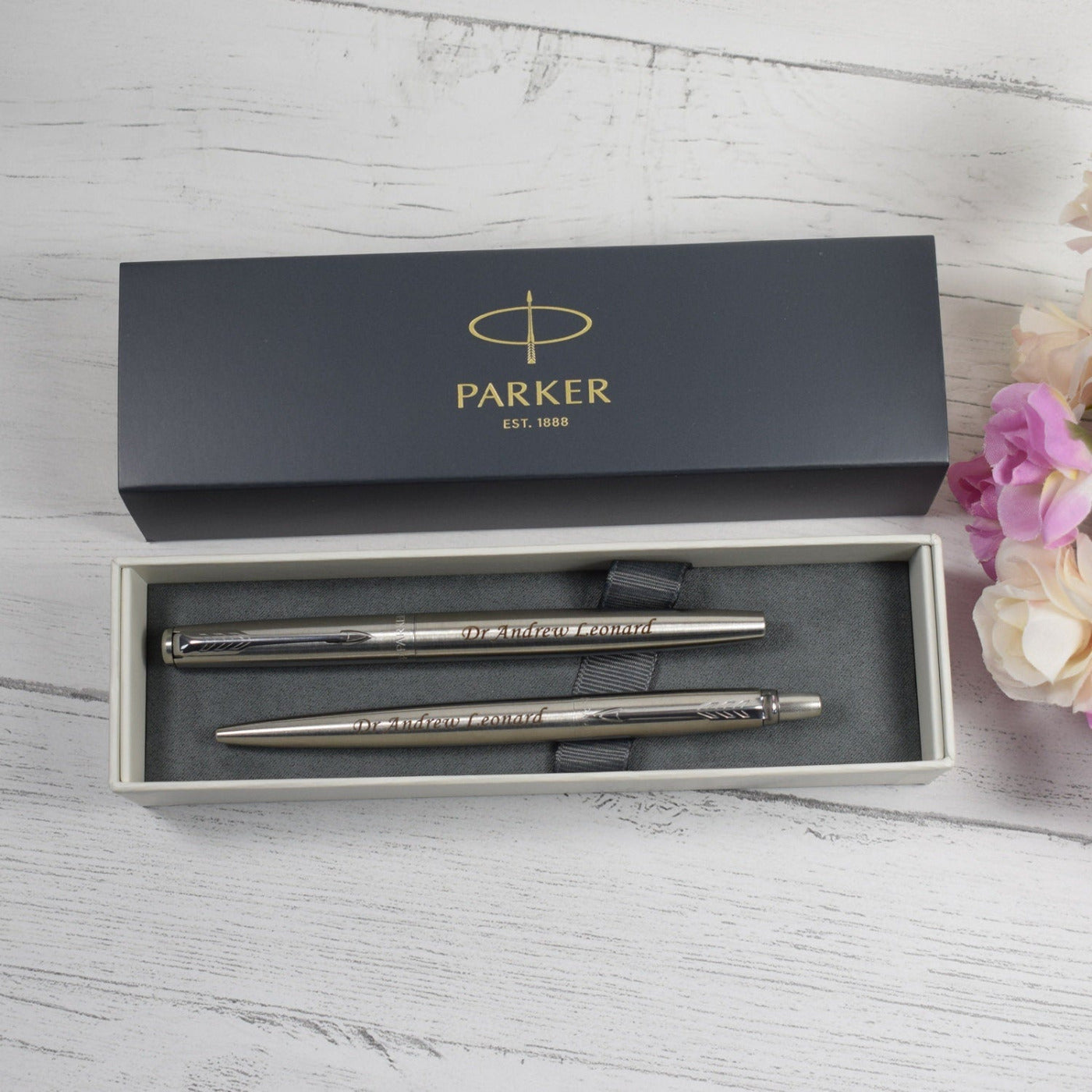 Personalised Stainless Steel Parker Jotter Ball Pen & Fountain Pen Set