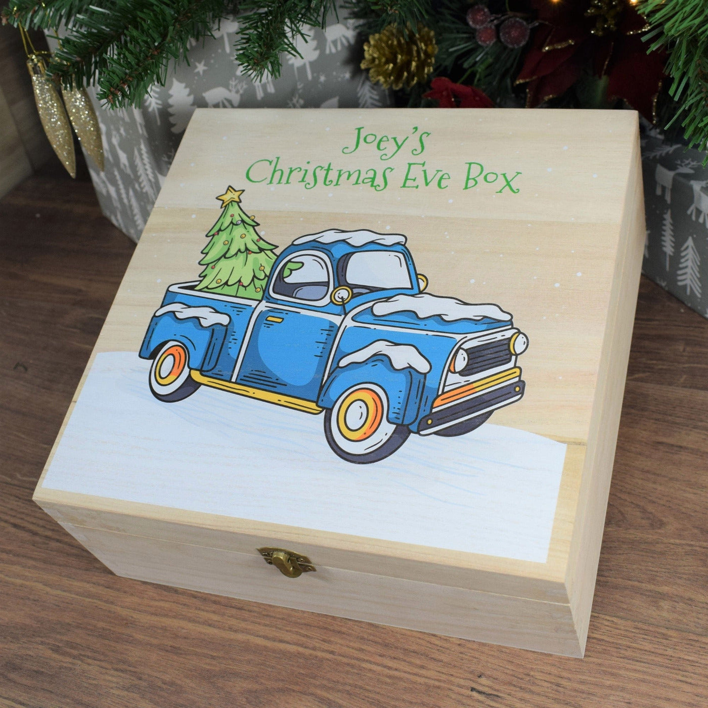 Personalised Christmas Eve Box - Wooden Christmas Box For Children, Christmas Tree & Truck
