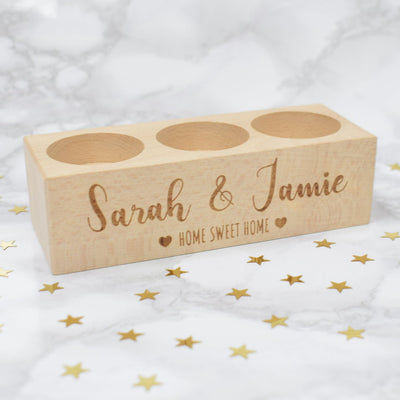 Personalised Wooden Tealight Holder - Home Sweet Home Hearts
