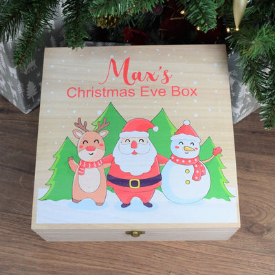 Personalised Christmas Eve Box - Wooden Christmas Box With Cute Christmas Design