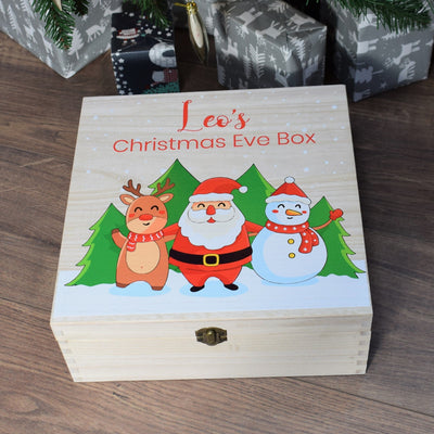 Personalised Christmas Eve Box - Wooden Christmas Box With Cute Christmas Design