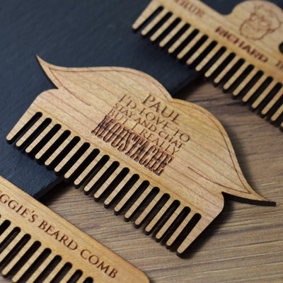 Personalised Wooden Beard Comb - Moustache