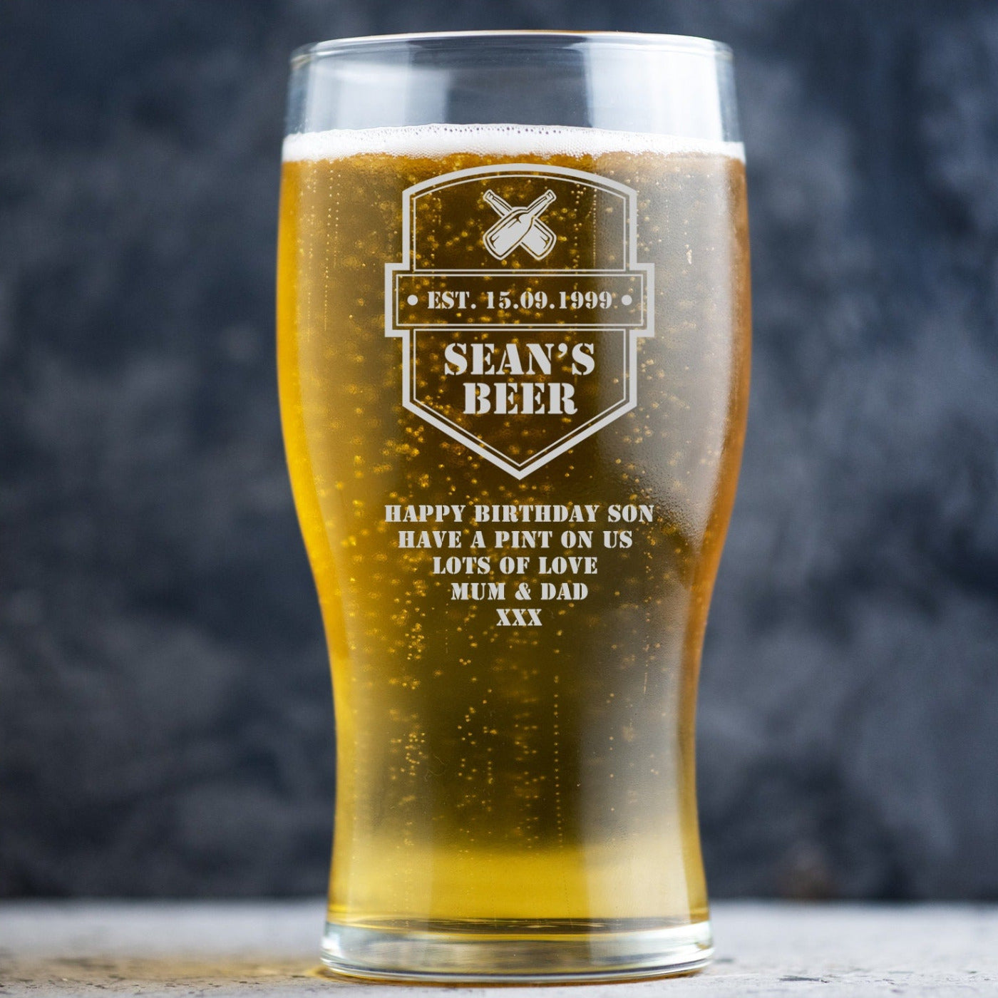 Personalised Beer Glass Classic Design - Birthday