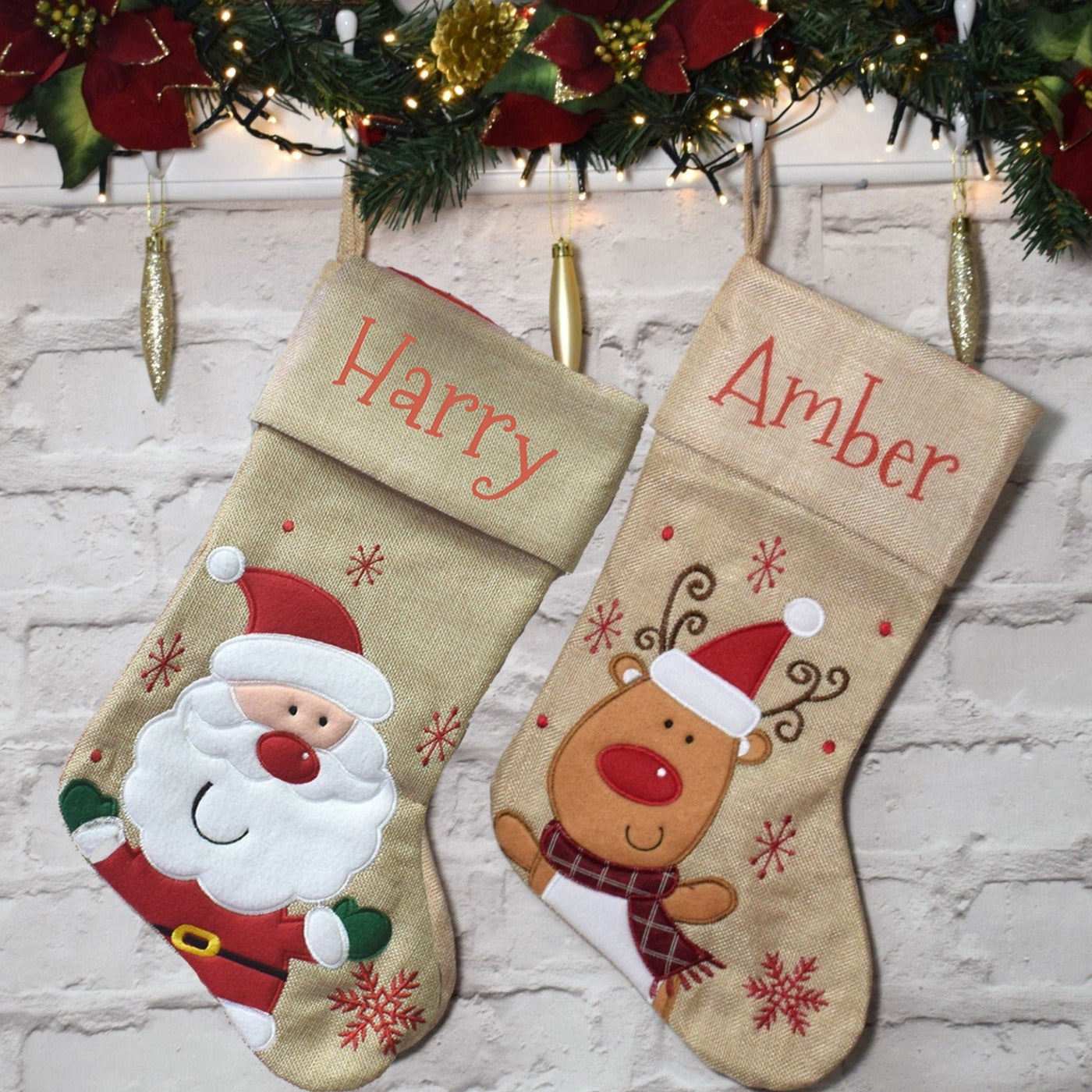 Deluxe Personalised Hessian Christmas Stocking - Santa Rudolph