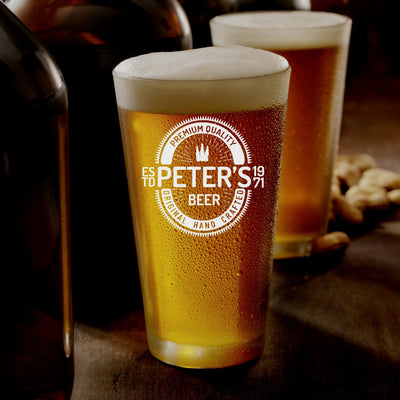 Personalised Pint Glass - Beer LabelPersonalised Pint Glass Contemporary Design - Est Since Beer Crest