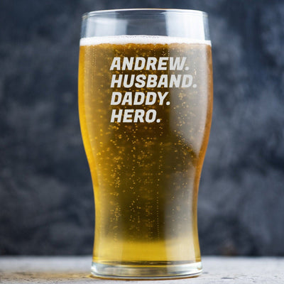 Personalised Beer Glass Classic Design - Name & three words