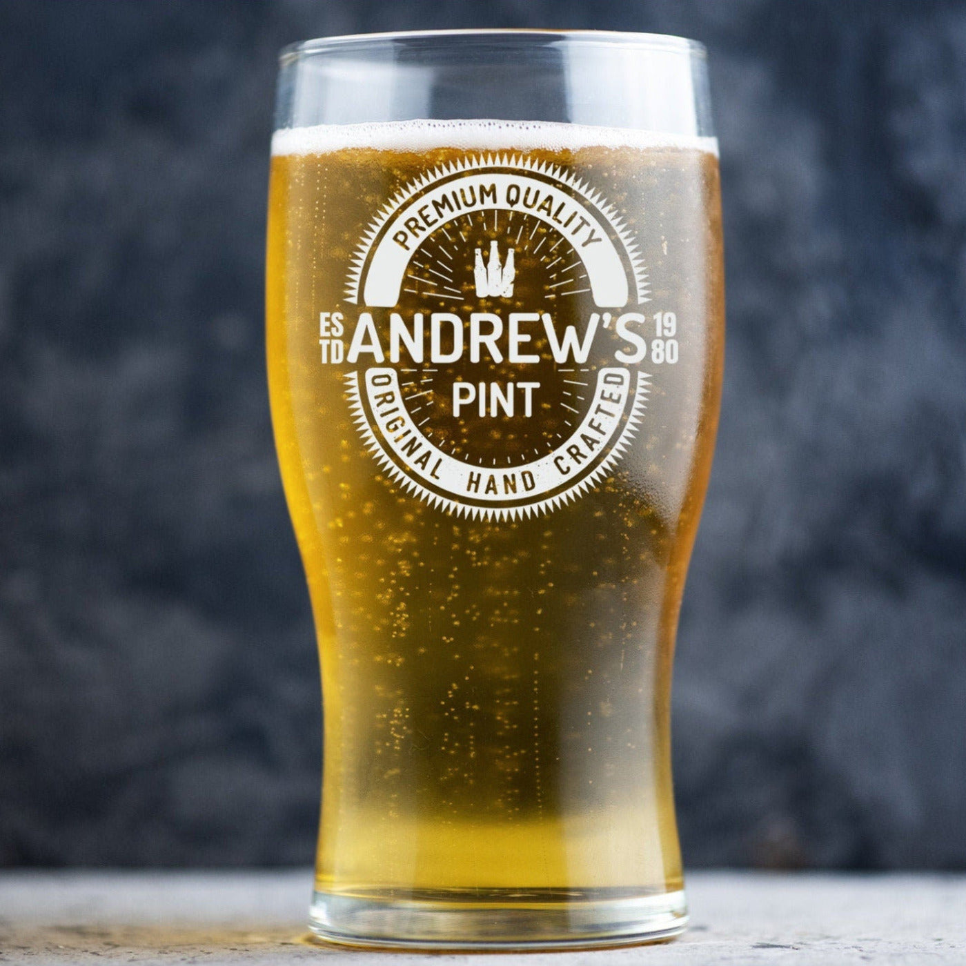 Personalised Beer Glass Classic Design - Name & Beer Label