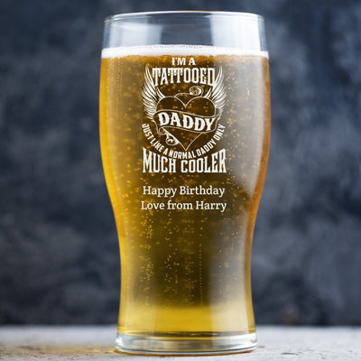 Personalised Beer Glass Classic Design - Tattooed Dad