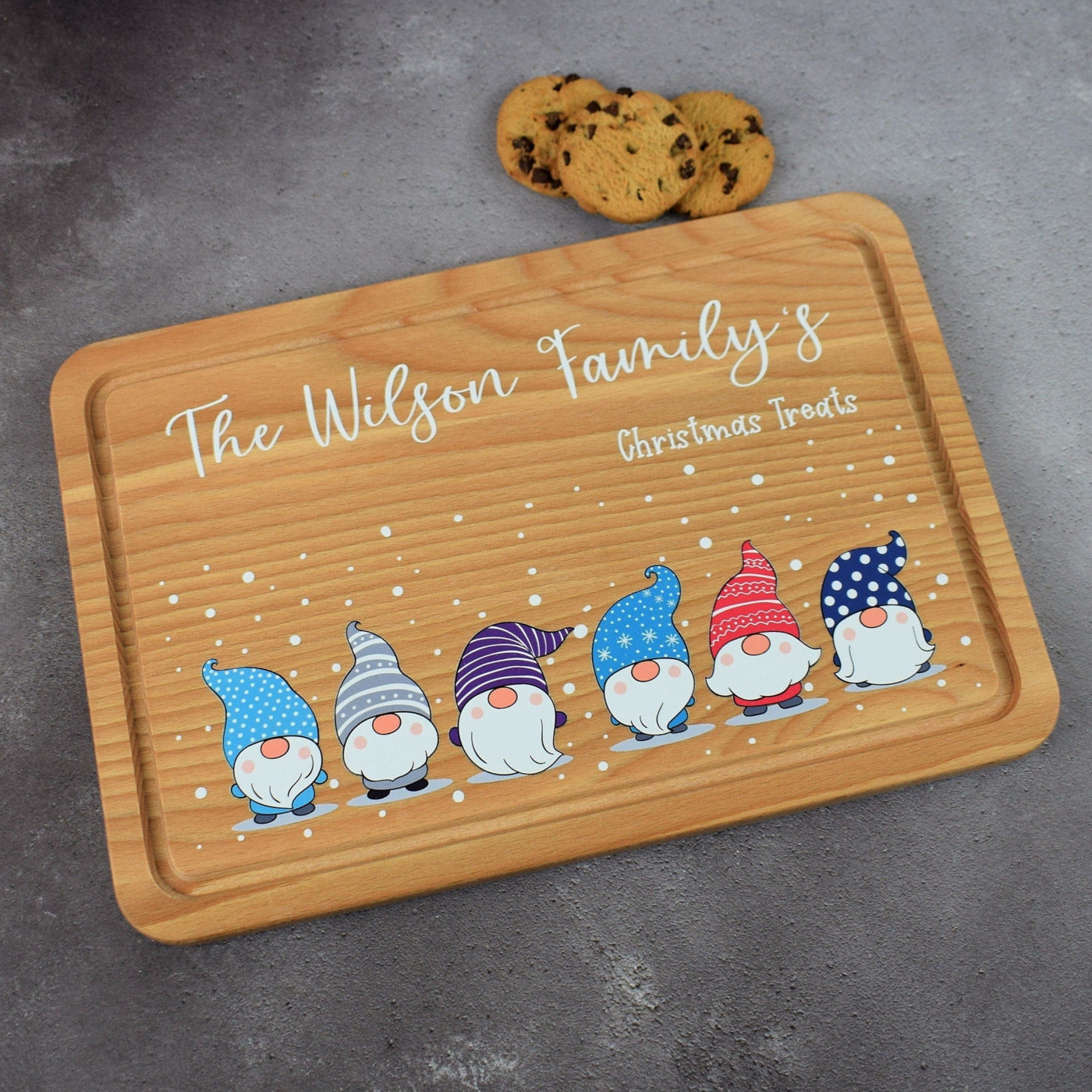 Personalised Christmas Gonk Cheese Board & Serving Platter