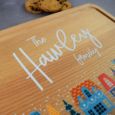 Personalised Christmas Village Cheese Board & Serving Platter
