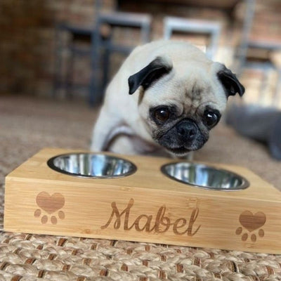 Personalised Bamboo Pet Bowl - Heart & Paws