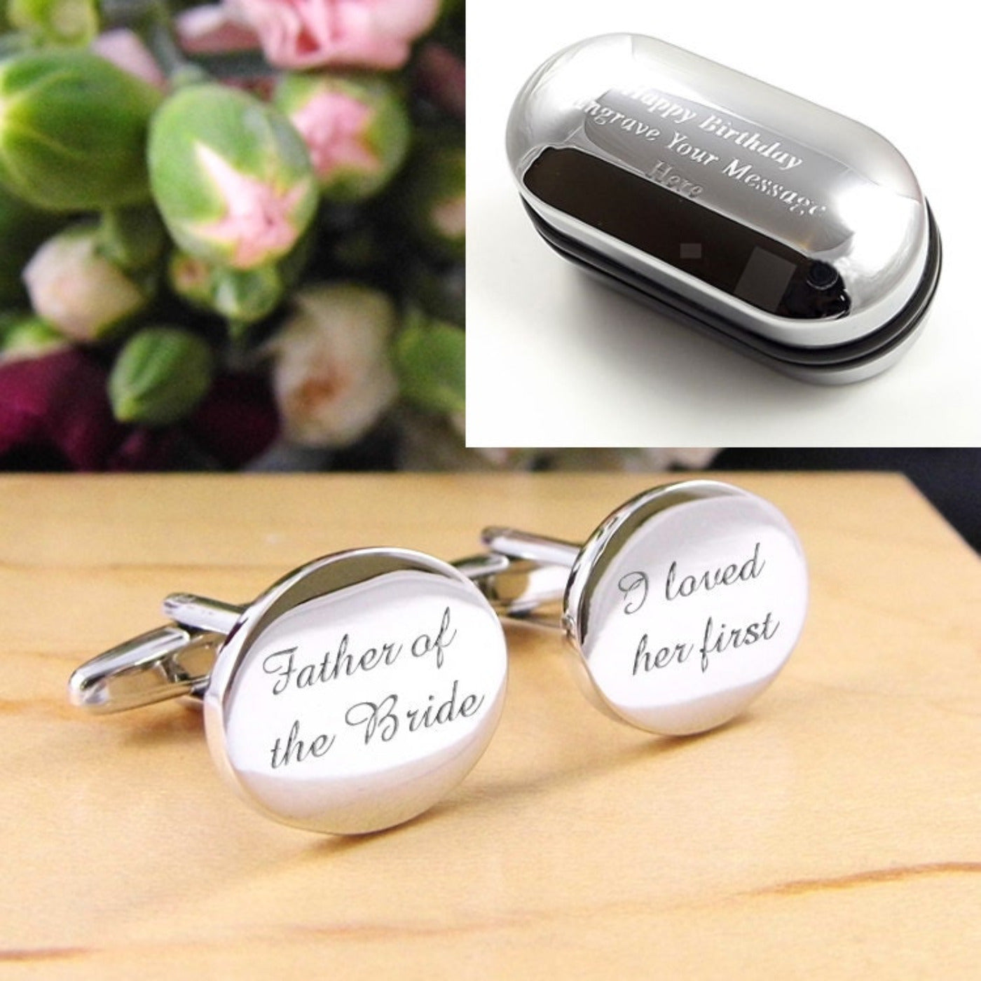 Engraved Wedding Day Oval Cufflinks - Father of the Bride