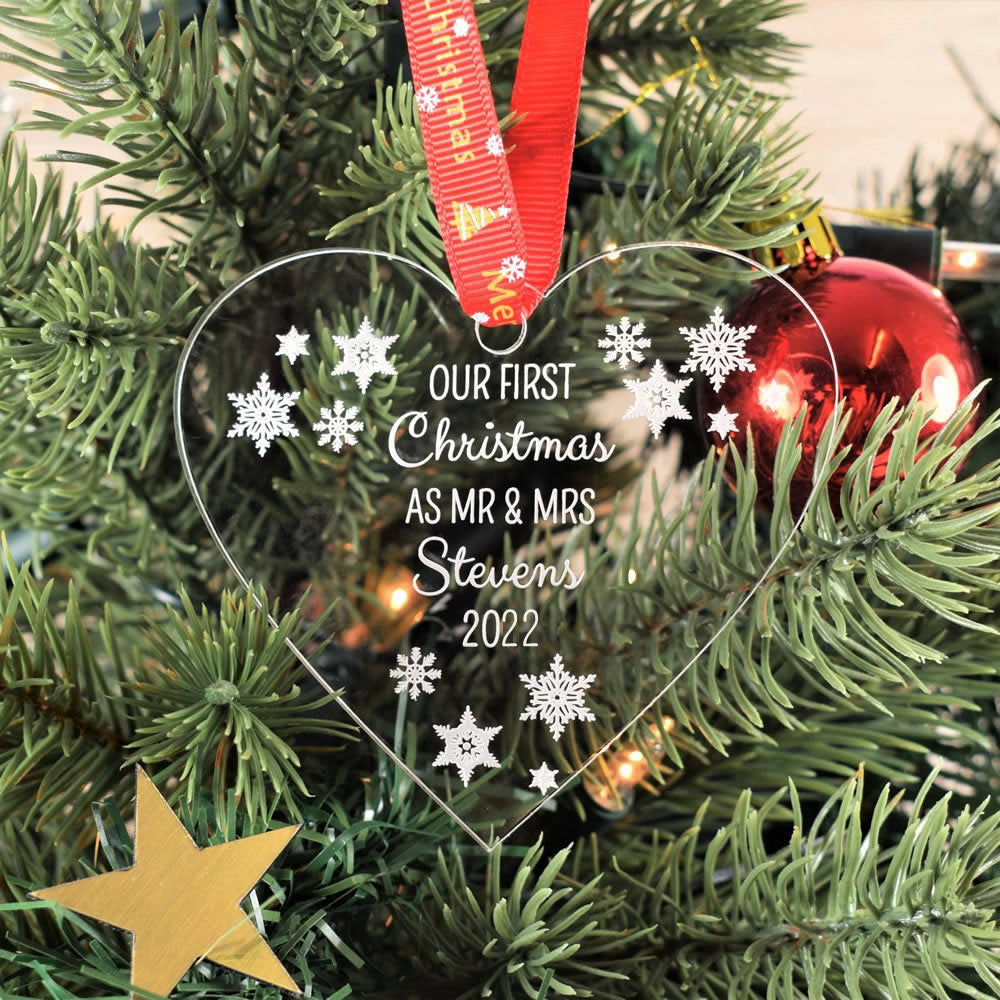 Personalised Heart Christmas Tree Bauble - Our First Christmas