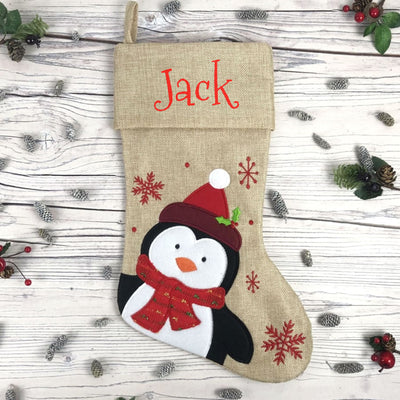 Personalised Hessian Christmas Stocking - Santa & Friends