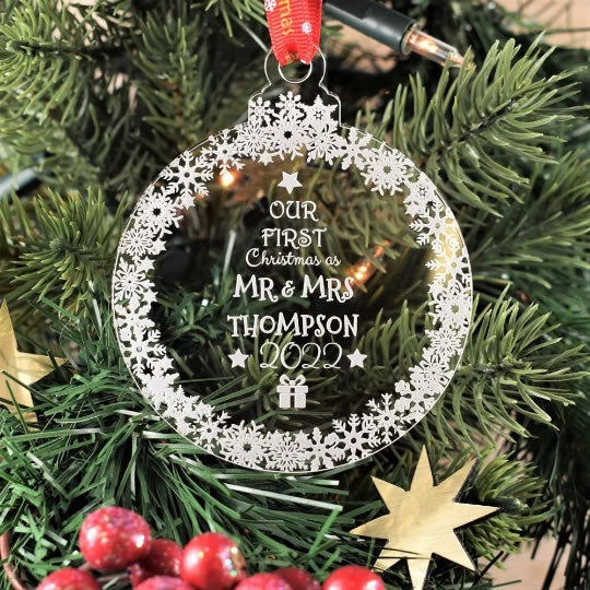 Personalised Round First Christmas Bauble - As Mr & Mrs