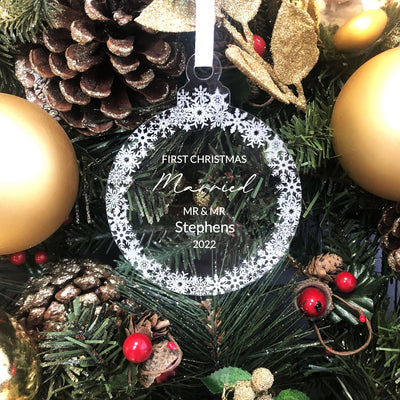 Personalised 1st Christmas Married Round Bauble