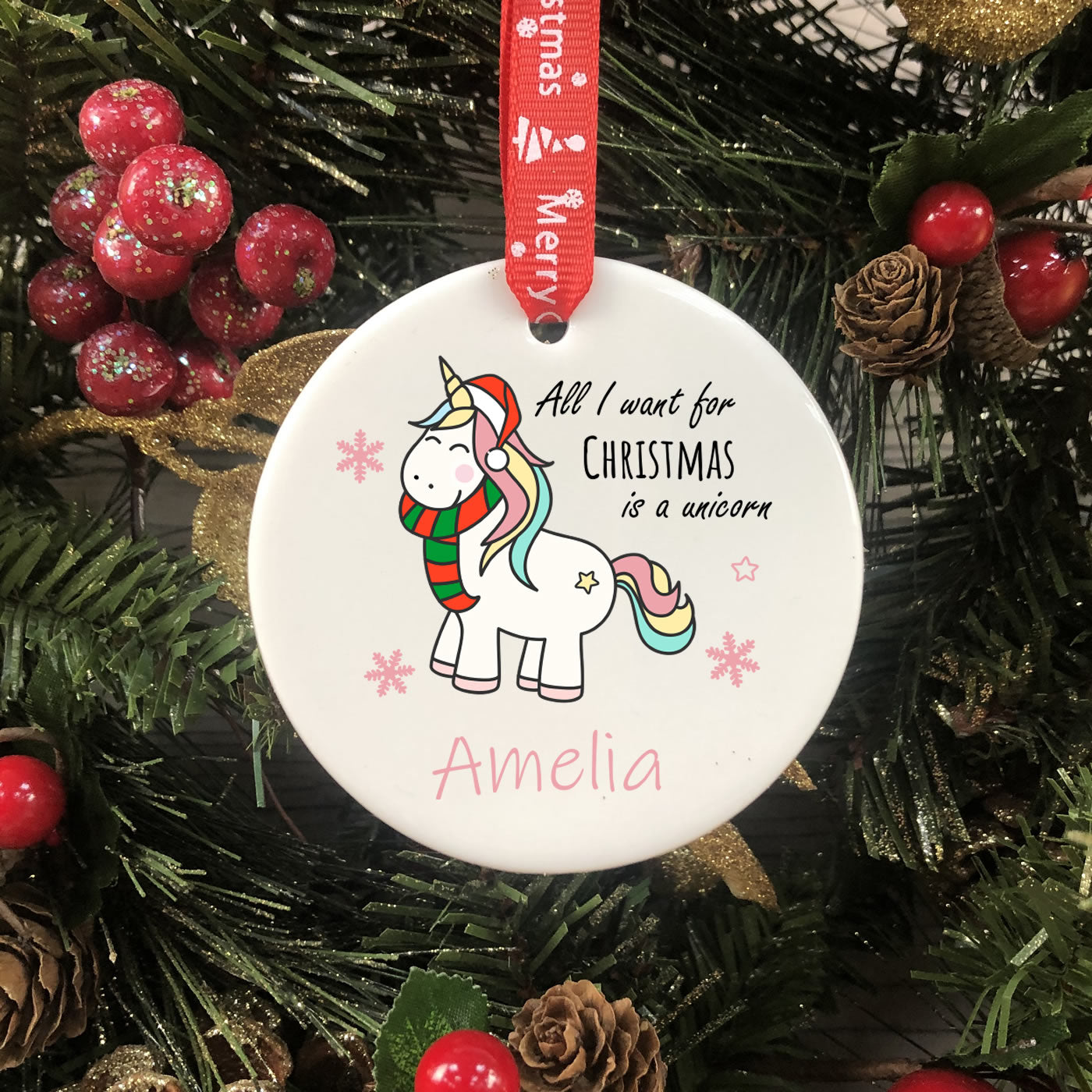 Personalised Christmas Bauble - Unicorn Tree Ornament