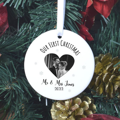 Personalised Photo Christmas Bauble - Mr & Mrs First Christmas